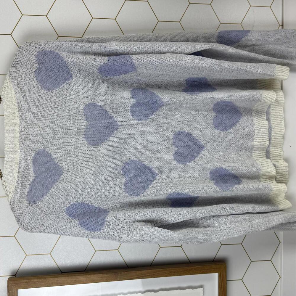 POL Light Blue and Purple Heart Pattern Lightweight Sweater - Size - Medium - Picture 2 of 6